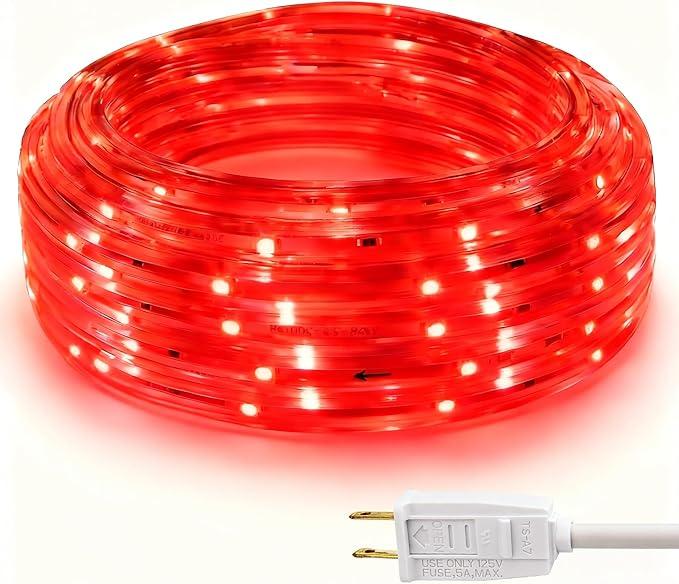 Red Rope Lights, 16.4ft Waterproof Strip Light, Indoor Outdoor Decorative Lighting for Home Christmas Holiday Garden Patio Party