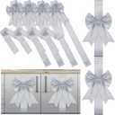 Syhood 8 Pieces Christmas Cabinet Big Bows Door Decorative Ribbon Festive Large Cabinet Ribbon Bows for Kitchen Cabinets Furniture Room Decorations (Silver)