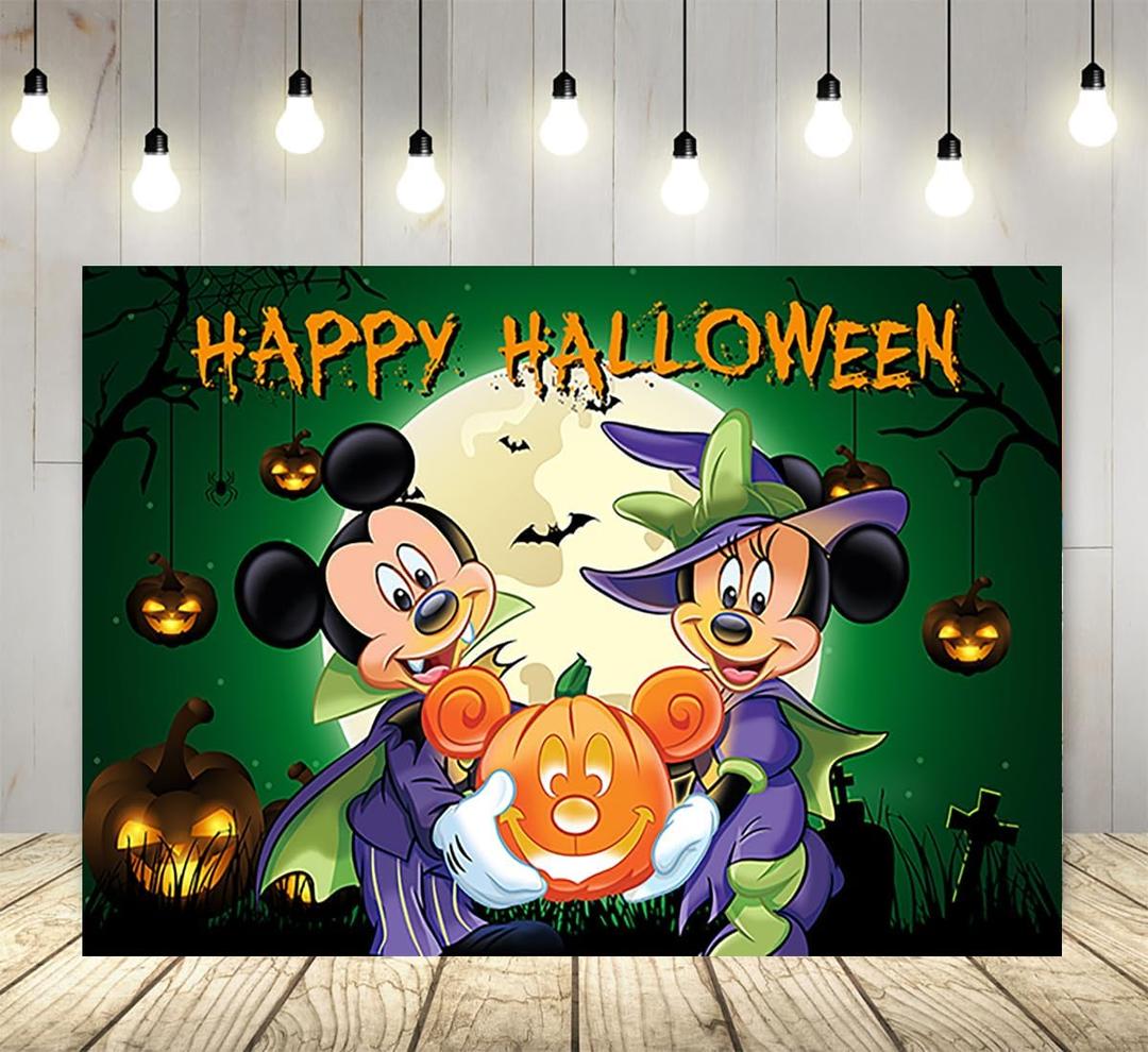 Happy Halloween Backdrop for Party Supplies 5x3ft Mouse Theme Pumpkin Banner for Party Cake Table Decorations Halloween Banner