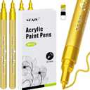 SFAIH Gold Paint Markers Pens - 4 Pack 0.7MM Fine Tip Metallic Acrylic Markers for Rock Painting, Wood, Metal, Fabric, Plastic, Canvas, Glass, Ceramic, Diy Crafts, Drawing, Tire