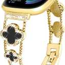 for Metal Bands, Compatible with Fitbit Versa 4/Versa 3/Fitbit Sense 2/Sense Band Smart Watch, Diamond Four Leaf Clover Stainless Watch Strap for Women (Gold/Black)