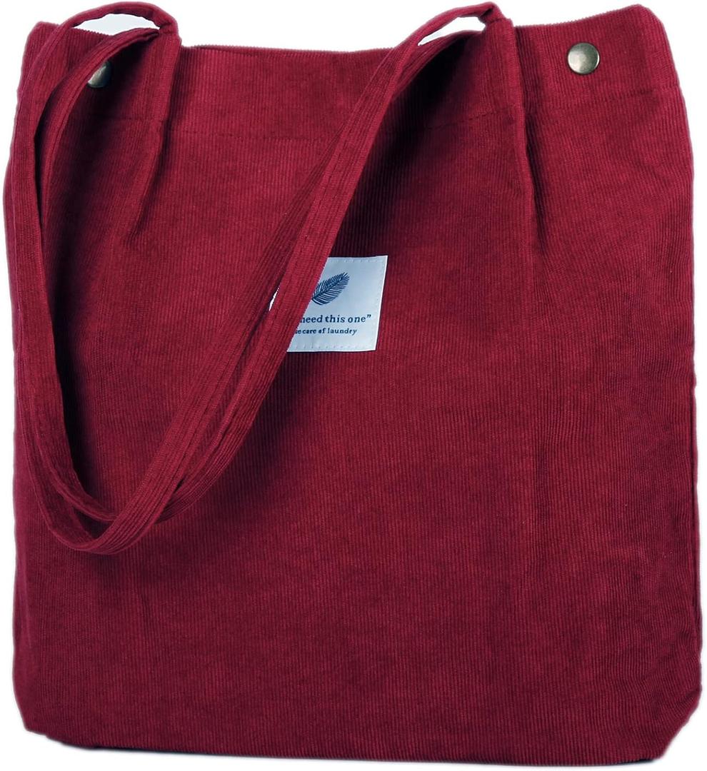 Corduroy Tote Bag Cute Tote Bags for Women Shoulder Bag with Inner Pocket for Work Beach Travel and Shopping Grocery, 13.5 x 14.5 x 4.5 in