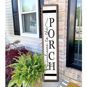 Surfapans Welcome To The Porch Sign For Front Porch Standing 45"X9" Wood Frame Large Rustic Farmhouse Outdoor Tall Board Welcome Sign Modern Home Outside Front Door Vertical Wall Decor (Wood White)