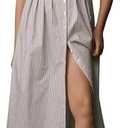 Burtell Women Casual Striped Button Down Pleated Shirt Maxi Dress Summer Lapel V Neck Short Sleeve Empire Waist Long Dress XL