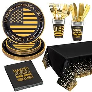 Crisky 40th Birthday Disposable Napkins Black and Gold Dessert Beverage Cocktail Cake Napkins 40th Birthday Decoration Party Supplies for Man, Vintage 1986, 50 Pack 4.9"x4.9" Folded