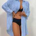 Bsubseach Womens Modern Swimsuit Cover Up Blouse Button Down Shirt Dresses Tops Sky Blue XS