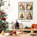 WDSFHYJK Pink Vintage Christmas Wall Art Decor Set of 4, Vintage Christmas Decor, Retro Christmas Tree Snowman Santa Poster Prints Pictures for Home Living Room Bedroom Decor, 8x10 Unframed