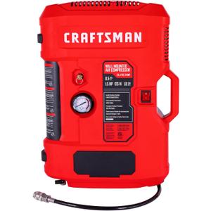 CRAFTSMAN Tire Inflator, All in One Wall Mount Air Compressor Oil-Free with Retractable 30ft Air Hose and Pressure Regulator, Great for Tire Inflation, Brad/Stapler, Finishing Jobs,1.5HP 125PSI