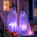 Hourleey Halloween Decorations Outdoor, 2 Pack Standing Lighted up Spooky Ghosts Halloween Decor Indoor for Porches Yard Party Lawn