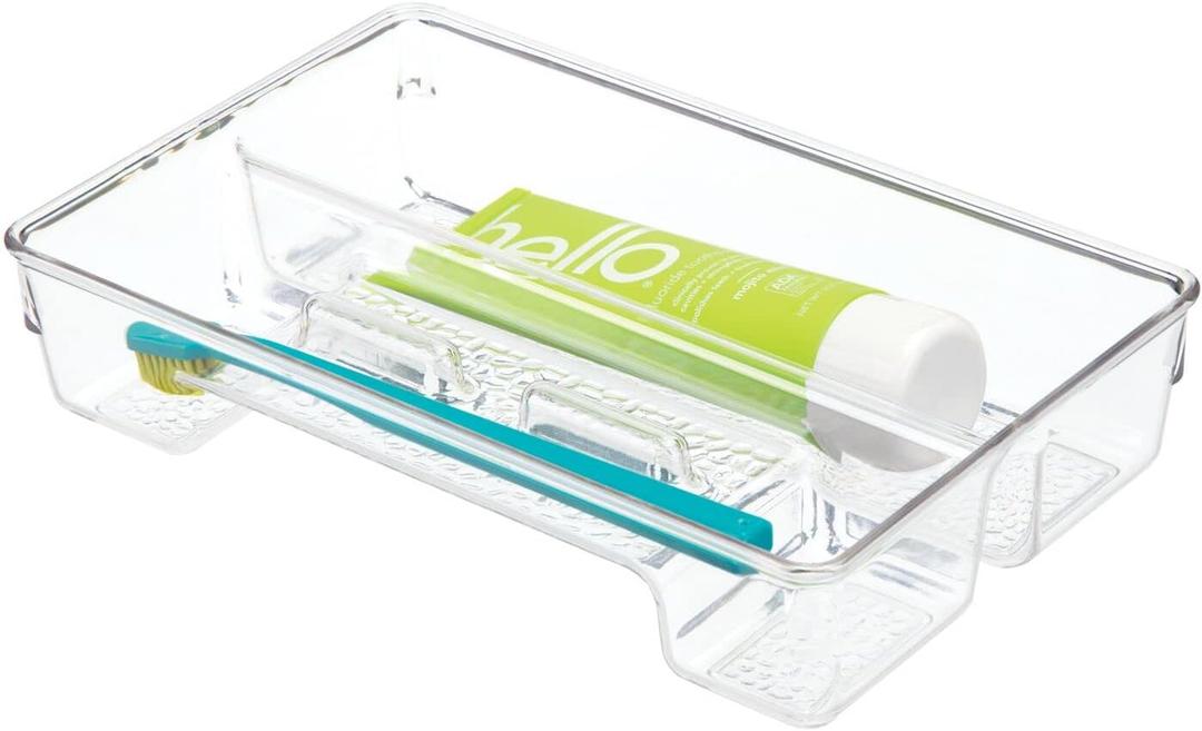 mDesign Plastic Toothbrush Holder, Storage Organizer Bin for Bathroom Vanity, Drawer, Cabinet, Closet - Holds Electric Spin Toothbrush, Toothpaste, Dental Floss Picks, Teeth Whitening Strips - Clear