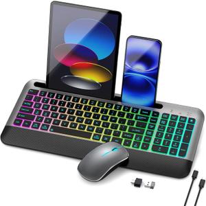 JOYACCESS Wireless Keyboard and Mouse Combo Backlit - Compact Quiet Keyboard with RGB Mouse, Rechargeable, Portable Cordless Keyboard Mouse Set for Mac, Windows, Laptop (Space Gray)
