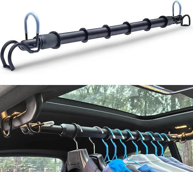 Heavy Duty Telescopic Car Clothes Hanger Bar - Adjustable 30''-66'' Garment Rack Travel Closet Hanging Rod for Vehicle Truck SUV RVs Extendable Metal Pole for Automobile Clothing Organizers & Storage