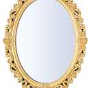 Oval Vintage Mirror 9 x 12.6 Inches Antique Retro Mirrors for Wall Small Decorative Hanging Mirror for Makeup Bedroom Living Room Dresser Tabletop Tray Victorian Wall Decor(Gold)