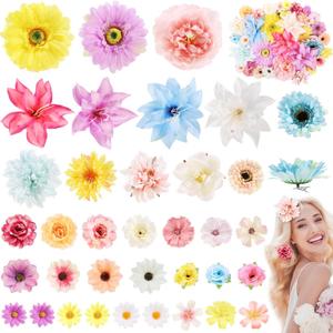 36 Pack Flower Hair Clips Rose Hair Accessories for Women Boho Bride Flower Claw Clip Side Hair Clip Hairpin Brooch Pin Headpiece for Girls Wedding (Colorful Series)