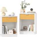 Fluted Night Stand Set 2, Large Wood Bedside Table Set of 2 Nightstands Set of 2 with Drawer and Storage Shelf for Bedroom, Small Spaces