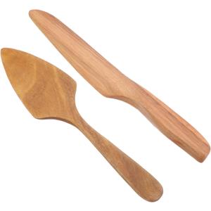 Zerodeko Set of Cake Knife Spatula Wooden Cake Server Pizza Cheese Cutter Rustic Cake Cutting Set for Wedding Birthday