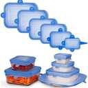 Reusable Silicone Stretch Lids, BPA Free, Airtight Seal, Fits Bowls, Pots, and Containers, Dishwasher Safe, Set of 6 Rectangulares (6, Blue, 2.3-3.7-4.5-5.7-6.29-7)