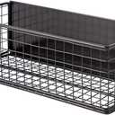 Magnetic Basket, Magnetic Shelf for Fridge, Magnetic Spice Rack Wire Mesh Magnetic organizer Holder Accessories for Office Kitchen Classroom Storage, Black-High, 9.44" x 4" x 3.14"