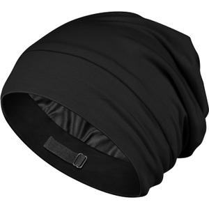 OLESILK Silk Baby Bonnet 6-12 Months: 100% Mulberry Silk & Modal, Anti-Frizz for Curly Hair, Adjustable Fit Growing Toddler (Black)