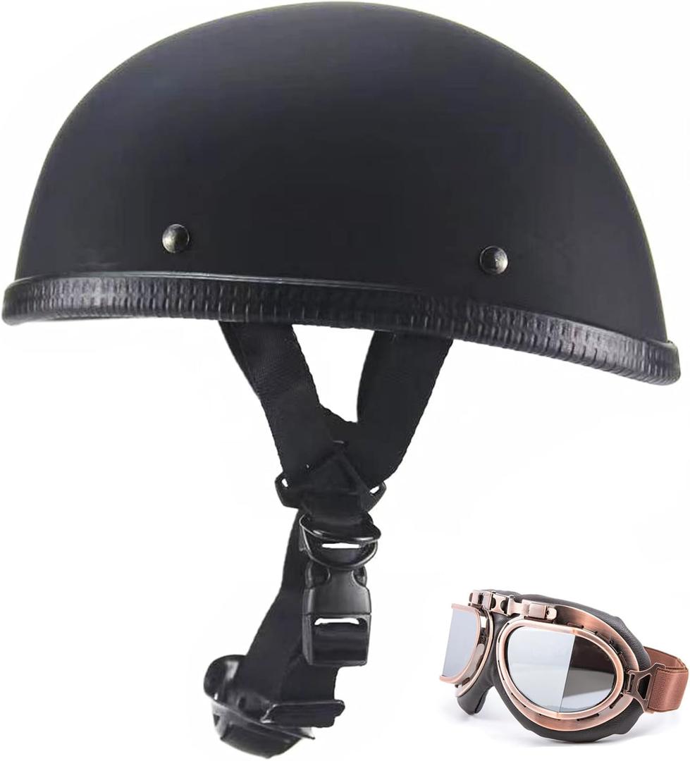 Motorcycle Half Helmet, DOT Approved Adult Men Women Retro Open Face Helmets, Helmet for Adults, Half Shell Helmet (Medium, Matte Black+G)