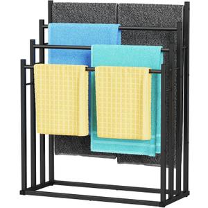 Honiter Towel Racks for Bathroom, 4 Tier Wide Towel Drying Rack Outdoor, Free Standing Towel Rack, Pool Towel Blanket Stand and Display Rack for Oversized Bath Towels (Black)
