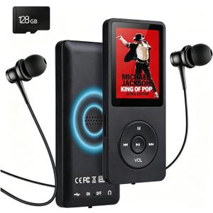 MP3 Player with Bluetooth 5.3, Free 128GB Card & Earphones Included | Music Player with Built in HD Speaker, 2" IPS Screen, Voice Recorder, FM Radio, E-Book, HiFi Sound