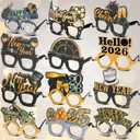Mega-L 12 Pcs Happy New Year Eyeglasses, 2026 New Year Glasses, New Year Party Supplies Favors, Black Gold Silver Glitter New Year Photo Booth Props for Eve Party Celebration Decorations 2026