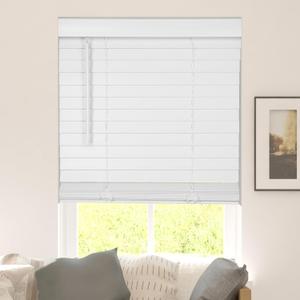 CALYX INTERIORS Faux Wood Blinds with Classic Valance, Cordless, 2" Slat, 34.5" W x 60" H, Blinds for Indoor Windows, Room Darkening Window Blinds for Home Interior Windows and Doors, Pure White