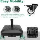 Patio Umbrella Base Heavy Duty with Wheels Square Market Stand for Outdoor 4 Locks 2 Knobs 125lb Capacity, Black
