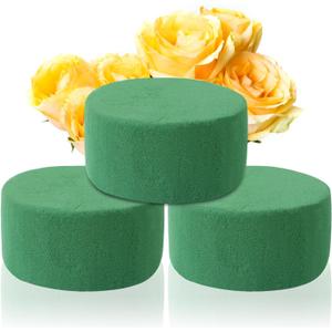 MIDELONG Round Floral Foam Blocks, 3.2" X 1.6" Green Wet Dry Flower Foam Plant Foam for Fresh & Artificial Wedding Aisle Flower Arrangements Party Decoration DIY Craft, Pack of 3