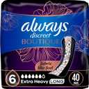 Always Discreet Boutique Incontinence Pads, for Bladder Leaks, Extra Heavy Absorbency, Long Length, Incredible Protection with a Fabric-Like Feel, 40 Count