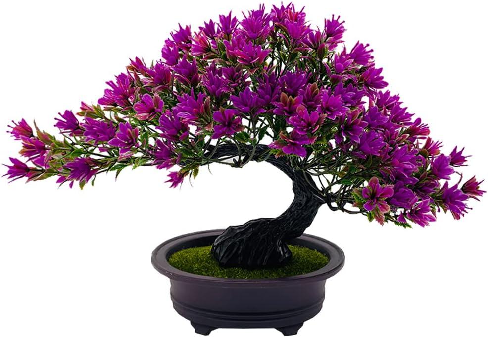 Artificial Plants Greenery Bonsai, Room Decor Fake Bonsai Tree Faux Plants for Home Decor Indoor Bookshelf Office Desk Bathroom Farmhouse Decor, Tall 9.5" (Purple)