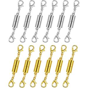 12 Pack Magnetic Necklace Clasps and Closures. Necklace Jewelry Extender with Strong Magnet. Magnetic Necklace Clasp for Jewelry Necklace Bracelet Making. Gold and Silver Plating (Regular)