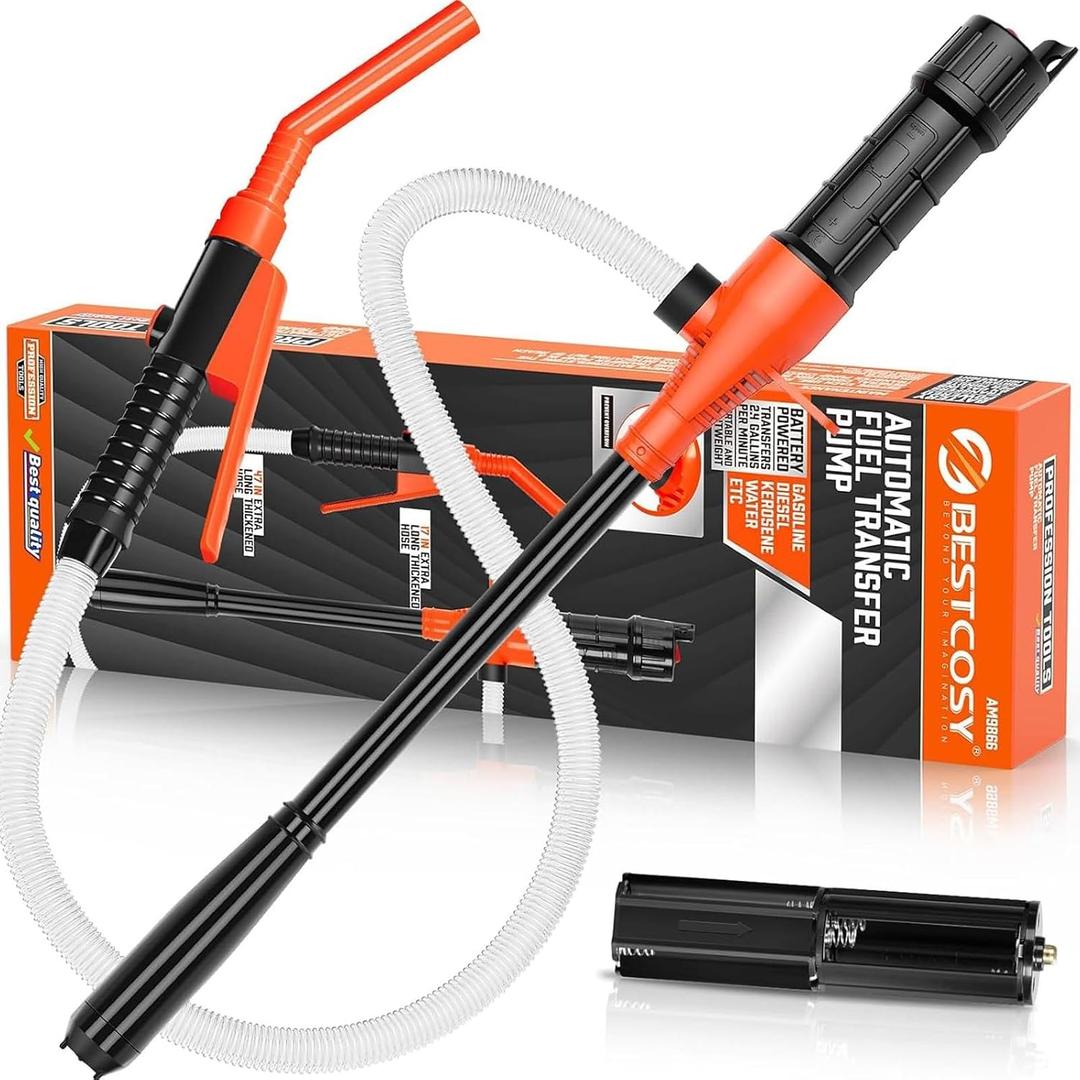 Electric Fuel Transfer Pump Siphon Pump for Gas, Fuel, Diesel, Water Transfer 2.4 GPM Flow Oil Extractor -Easy to Use Hand Fuel Pump, Multi-Use Siphon Fuel Transfer PumpDeep Orange