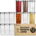 VERONES Wide Mouth Mason Jars 22oz, 12 Pack 22 oz Wide Mouth Mason Jars with Lids and Bands, Ideal for Jam, Honey, Wedding Favors, Shower Favors