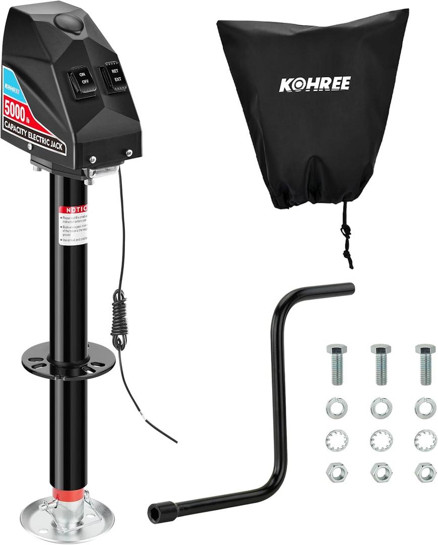 Kohree Electric Trailer Jack 5000lbs, Heavy Duty A-Frame Electric Power Tongue Jack with Waterproof Cover & LED Light for Travel Trailers, Camper, RV, 12V DC, 9.8"-31.7" Lift