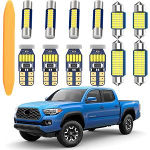 LED Interior Light Kit Package for Toyota Tacoma 2005-2021 Interior Map Dome Lights + Vanity Mirror Lights + License Plate Lights + Install Tool (12pcs LED bulbs total)