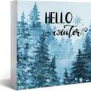 JXREQ Christmas Winter Desk Decor Wooden Box Sign, Blue Christmas Tiered Tray Decor, Hello Winter Sign Decor, Christmas Decorations for Home Kitchen Bedroom Living Room, 5x5 Inch
