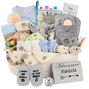 Baby Shower Gifts Basket for Boys, Newborn Essentials Must Haves,Gender Reveal Gifts, Newborn Essentials Must Haves, Premium All-in-One Gift Set for new Mom, Essentials with Keepsakes for First Visit