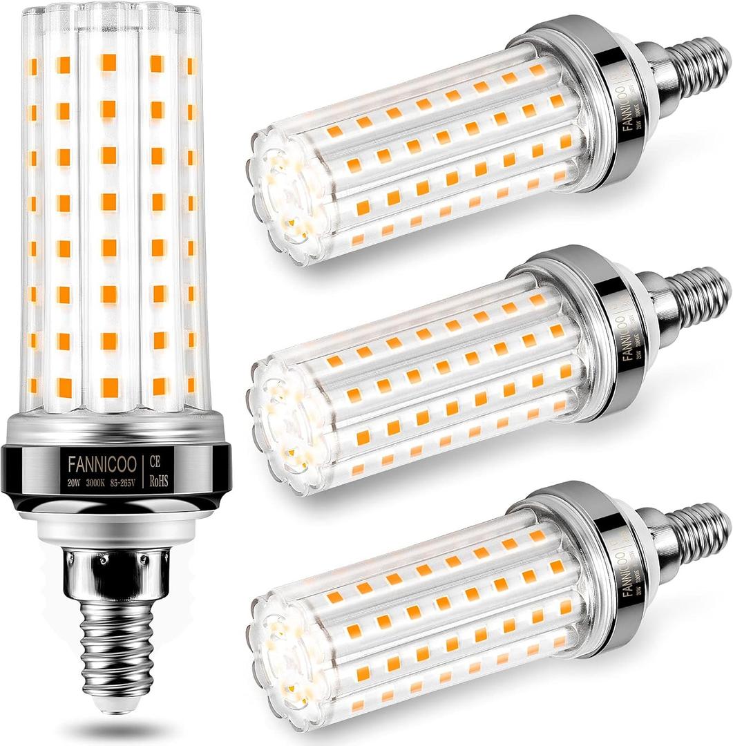 FanNicoo E12 LED Bulbs,20W LED Corn Light Bulb 150W Equivalent 2500 Lumen 3000K Warm White Non-dimmable LED Candelabra Bulbs Pack of 4