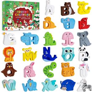 Advent Calendar 2025 Animal Alphabet Matching Toy for Kids,26 Pcs Christmas Advent Calendar ABC Matching Educational Toy, Wooden Alphabet Animal Puzzles for Boys,Girls,Toddlers,and Kids