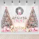 Mocsicka 10x8ft Pink Christmas Photography Backdrop Christmas Fireplace Backdrop Pink Xmas Tree Gift Background Snow Holiday Family Party Photo Studio Prop