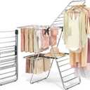 APEXCHASER Clothes Drying Rack with 4 Wings, Stainless Steel Drying Rack Clothing with Height-Adjustable, Foldable Gullwings Laundry Drying Rack, Indoor Outdoor Use, No Assembly, Black