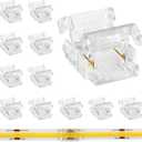 12Pcs 2Pin 10mm COB LED Strip Connectors Strip to Strip, 0-36V/5A Mini-Size Tool-Free Gapless Clip, Reusable Solderless for No Dark Area Connection in Channel