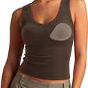 SUUKSESS Women Cotton Ribbed Summer Casual Tops Padded Loose Fit Tank Tops (Brown, L)