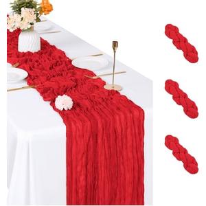 ACSUIT 3 Pack Red Cheesecloth Table Runner, 17 x 108 inch, Semi Sheer Boho Cheese Cloth Fabric Table Runner Bulk for Wedding, Birthday, Party, Holiday, Home Decor (Red)