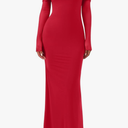 REORIA Women Off Shoulder Long Sleeve Dress Elegant Sexy Stretch Mesh Double Lined Slim Trendy Long Dresses Medium