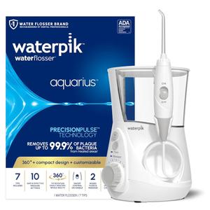 Waterpik Aquarius Water Flosser For Teeth Cleaning, Gums, Braces, Dental Care, Electric Power With 10 Settings, 7 Tips For Multiple Users And Needs, ADA Accepted, White WP-660 