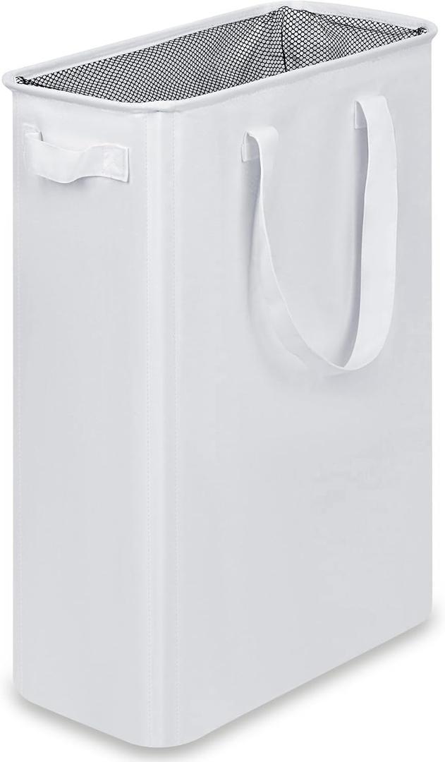 efluky Slim Laundry Basket, Narrow Laundry Hamper with Handles, Collapsible Dirty Clothes Hamper, Tall Laundry Bin for Laundry Room, Dorm and Bedroom, 12.7 Gallons(48L) White