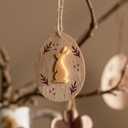 DN DECONATION Easter Hanging Ornaments, Rustic Wooden Bunny & Egg Decor with Embossed Pattern - Farmhouse Holiday Spring Tree, Table & Door Decorations DIY Gift Set of 12 (Brown, White and Yellow)